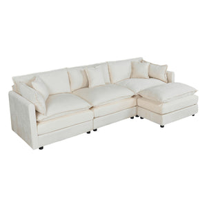 Beige Sofa with Footrest Seater Living Room Furniture