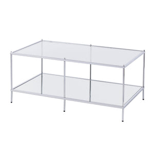 HMS 42\" Chrome Glass and Metal Rectangular Coffee Table with Mirrored Top