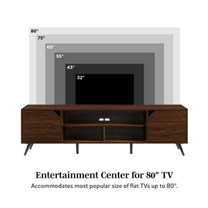 FCJ Contemporary Luxury TV Stand 2-Door Minimalist Cabinet for TVs up 80 Inches Dark Walnut Panel for Modern Living Room House