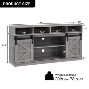 Modern Farmhouse Style TV Stand Sliding Barn Door Wood Entertainment Center Storage Cabinet Adjustable Shelves for TVs 65\" 65\"
