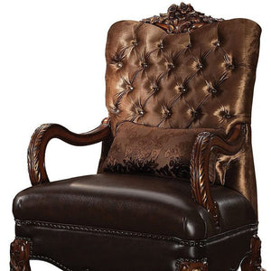 HMS 34\" Living Room Arm Chair in Golden Brown and Chocolate Velvet Tufted Design with Matching Toss Pillow
