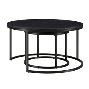 Set of Two Black Wood and Steel Round Frame Nested Coffee Tables HMS Design