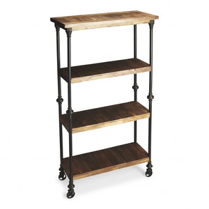 HMS 62 Brown Iron and Wood Three-Tier Bookcase Industrial Design Style Living Room Furniture for Home Office Book Storage