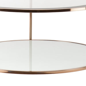 HMS 34\" Clear and Gold Round Coffee Table with Iron Elegant Glass Design