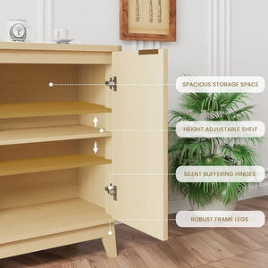Natural Oak Fluted Sideboard Buffet Cabinet 4-Door Credenza Storage Cabinet Entryway Console Table Accent Coffee Bar