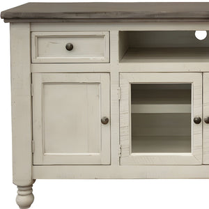 HMS 60 Ivory Solid Wood Open Shelving Distressed TV Stand