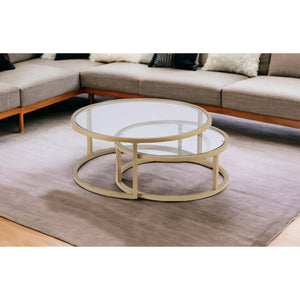 HMS Convertible Gold Glass Round Nested Coffee Tables Farmhouse Style Living Room Furniture for Tea or Coffee