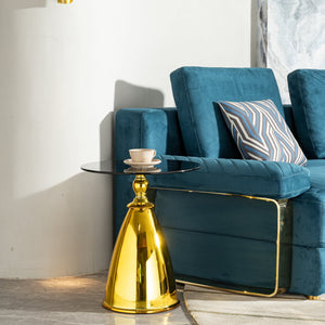 Modern Glass Sofa Side Table Beside Corner Table Living Room Balcony Gold Metal Round Coffee Table