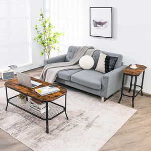 Stable Steel Frame Coffee Table with Rustic Wood Grain Narrow End Table