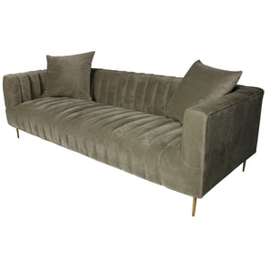 HMS 90 Sectional Sofa and Gold-Legged Toss Pillows Gray Brown Velvet with Sponge-Filled Sponge for Living Room Furniture