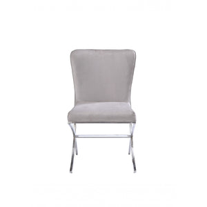 24\" Beige and Silver Velvet Parsons Chair by HMS Elegant Living Room Furniture