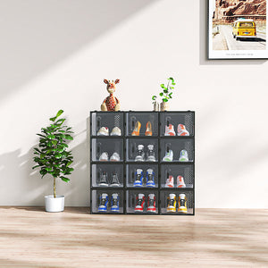 Black, Big Size Shoe Rack, 12PCS, 36*28*21cm, Shoe Box, Plastic Mesh, Freely Combinable