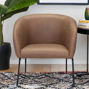 HMS 28\" Brown & Black Faux Leather Club Chair with Upholstered Seat Elegant Living Room Chair