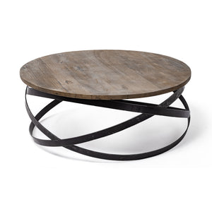Solid Wood and Metal Round Coffee Table HMS 41 in Brown and Black-Durable and Stylish