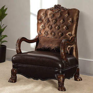 HMS 34\" Living Room Arm Chair in Golden Brown and Chocolate Velvet Tufted Design with Matching Toss Pillow