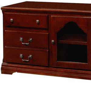 HMS 58\" Brown Wood and Glass TV Stand with Enclosed and Open Storage for Home Entertainment