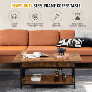 2-Tier Industrial Rectangular Coffee Table with Practical Storage Shelf