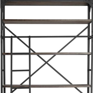 HMS 94 Four Tier Ladder Bookcase Brown Metal and MDF Wood for Home Office or Living Room Book Storage Furniture