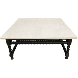 HMS 48\" White and Black Genuine Marble and Solid Wood Square Coffee Table