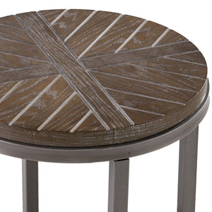 HMS 24\" Brown Manufactured Wood and Iron Round Coffee Table with Shelf Elegant End Table