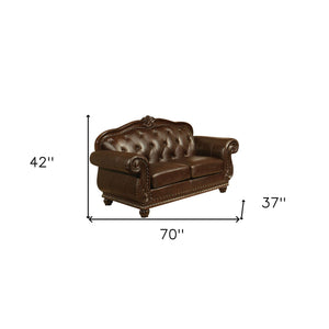 HMS 70 Espresso Faux Leather and Black Nailhead Love Seat Stylish Living Room Chair