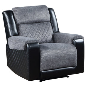 39" Manual Recliner in Black and Gray Fabric and Faux Leather Combination