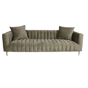 HMS 90 Sectional Sofa and Gold-Legged Toss Pillows Gray Brown Velvet with Sponge-Filled Sponge for Living Room Furniture