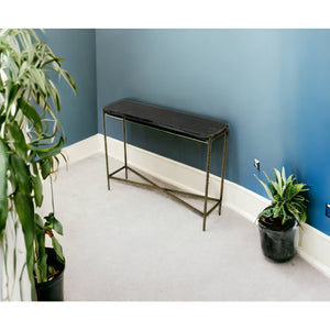 HMS 32\" Luxury Console Table Black Gold Stone Frame Convertible for Entry Living Room Bedroom Hotel Use Classic Rustic Marble