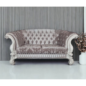 HMS 76 Ivory and Off-White Velvet Chesterfield Sofa Loveseat Set 3-Seater Living Room Furniture with Toss Pillows
