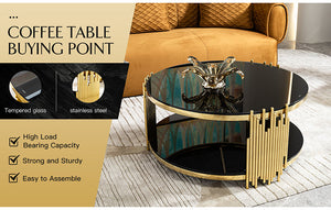 Hotel Luxury Round Shape Glass Top Coffee Table Round for Living Room Black and Gold Home Furniture Stainless Steel Tea Table