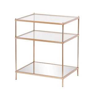 HMS 27\" Contemporary End Table Gold Clear Glass Iron Wood for Living Room Hotel Decoration Featuring Brass Marble Mirrored