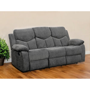 82" Gray Chenille Reclining Sectional Sofa Set Modern Extendable Design Black Legs Synthetic Leather for Living Room