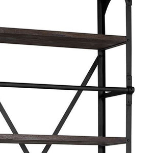 HMS Traditional Contemporary Five Tier Bookshelf Solid Wood Black Iron with Two Drawers for Home Office Workshop Hotel Use