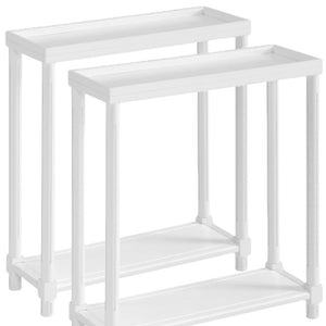 HMS Set of Two 24\" White Wood Rectangular Console Tables with Shelf Elegant End Tables for Home Decor