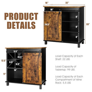 Industrial Sliding Barn Door Storage Cabinet for Living Room