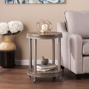 HMS 24\" Brown Manufactured Wood and Iron Round Coffee Table with Shelf Elegant End Table