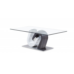 HMS 48\" Clear Gray and White Glass and Steel Mod Coffee Table