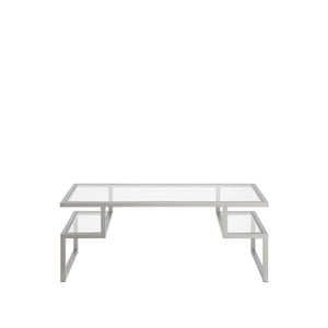 HMS 45 Convertible Silver Glass Steel Coffee Table Two Shelves Tempered Glass Top Farmhouse Style Side for Tea for Living Room