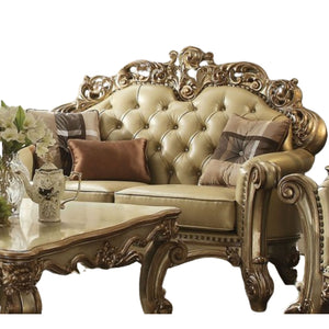 HMS 69 Ivory Chesterfield Loveseat with Toss Pillows 2-Seater Home Furniture for Living Room Apartment Washable Sponge Filled