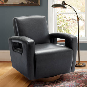FCJ Reclining Leather Accent Chair with Metal Legs Comfortable Rotating Decorative Chair for Home Office Living Room