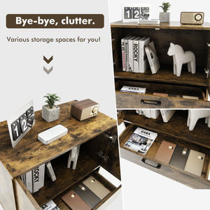 Modern 2-Door Floor Storage Cabinet with 1 Pull-Out Drawer for Living Room Organization
