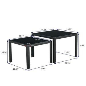 Modern Square Nesting Coffee Table Set of 2 Easy-to-assemble Mango Material with Tempered Glass Finish for Living Room Black