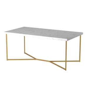 FCJ Modern Glam Convertible Coffee Table Sintered Stone with Metal and Faux Marble Set Living Room Furniture