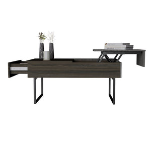 HMS 39\" Espresso and Black Metal Lift Top Coffee Table with Drawer