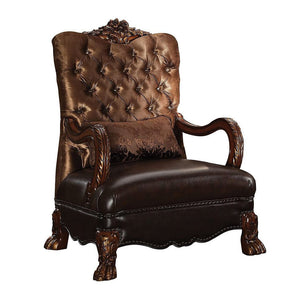 HMS 34\" Living Room Arm Chair in Golden Brown and Chocolate Velvet Tufted Design with Matching Toss Pillow