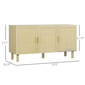 Adjustable Shelves Boho Accent Cabinet for Living Room 3 Rattan Doors Kitchen Storage Garage Cabinets Natural Kitchen Cabinet