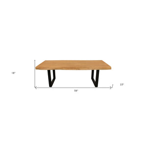 HMS 59 Live Edge Coffee Table with Natural Solid Wood and Black Iron Unique Natural Beauty and Durability