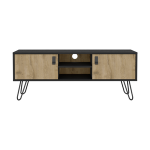 HMS 48\" Beige and Black TV Stand with Open and Enclosed Storage Cabinets