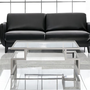 HMS 45 Convertible Silver Glass Steel Coffee Table Two Shelves Tempered Glass Top Farmhouse Style Side for Tea for Living Room