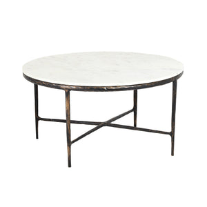 HMS 36\" White and Brown Genuine Marble and Aluminum Round Coffee Table